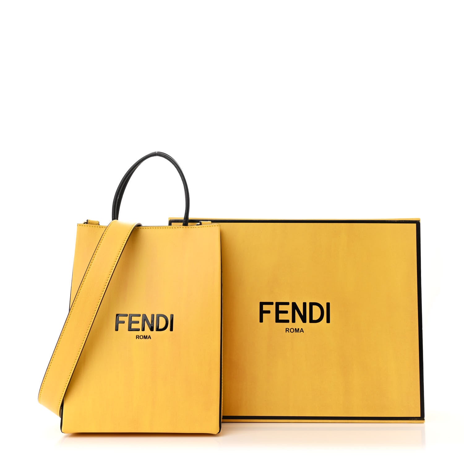 Fendi Vitello Fluffy Logo Small Pack Shopper Tote Yellow Box Black 11 of 11