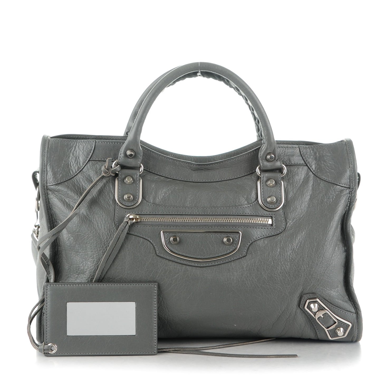 Agneau Silver Metallic Edge Hardware City Gris Cendre