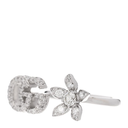 Gucci 18K White Gold Diamond Flora GG Open Ring 52 6 3 of 7