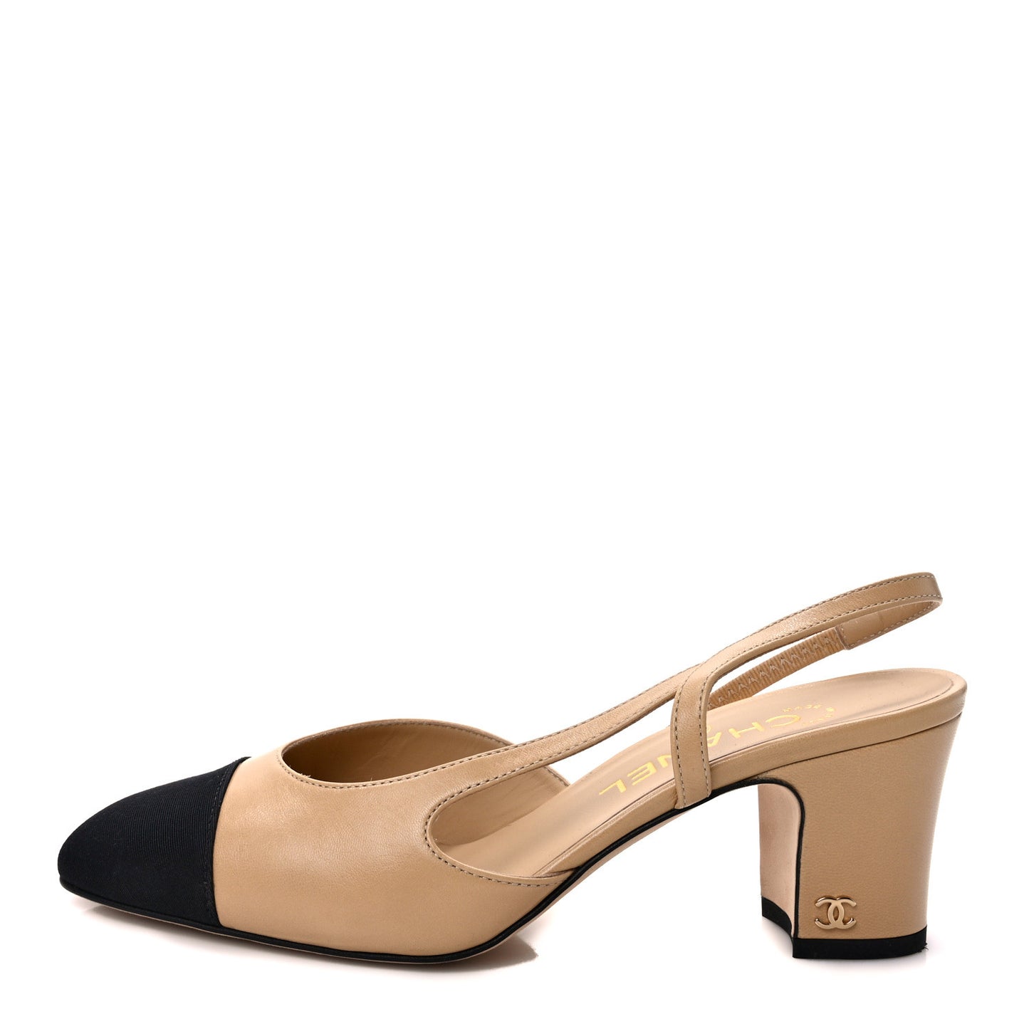 Goatskin Grosgrain Cap Toe CC Slingback Pumps 37 Beige Black