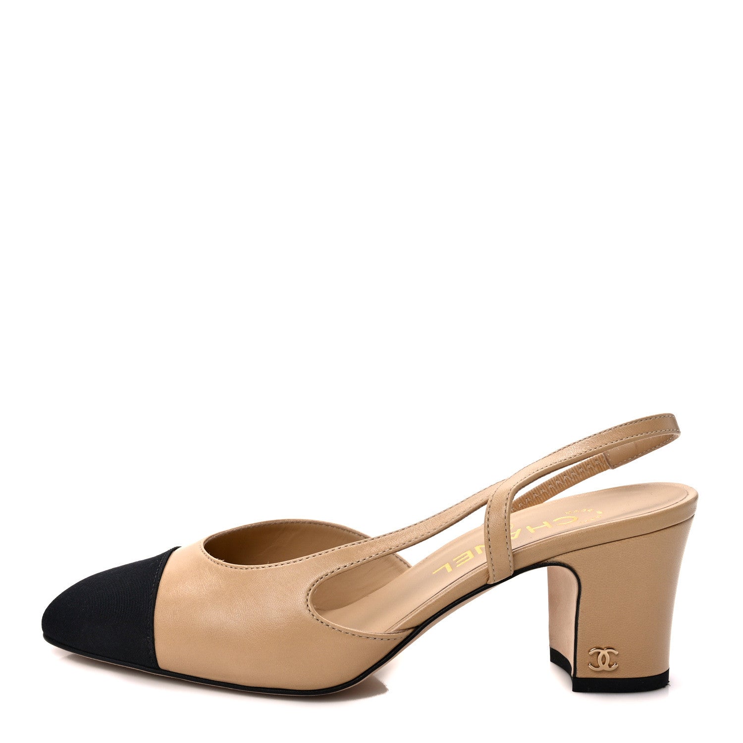 Chanel Goatskin Grosgrain Cap Toe CC Slingback Pumps 37 Beige Black 1 of 9