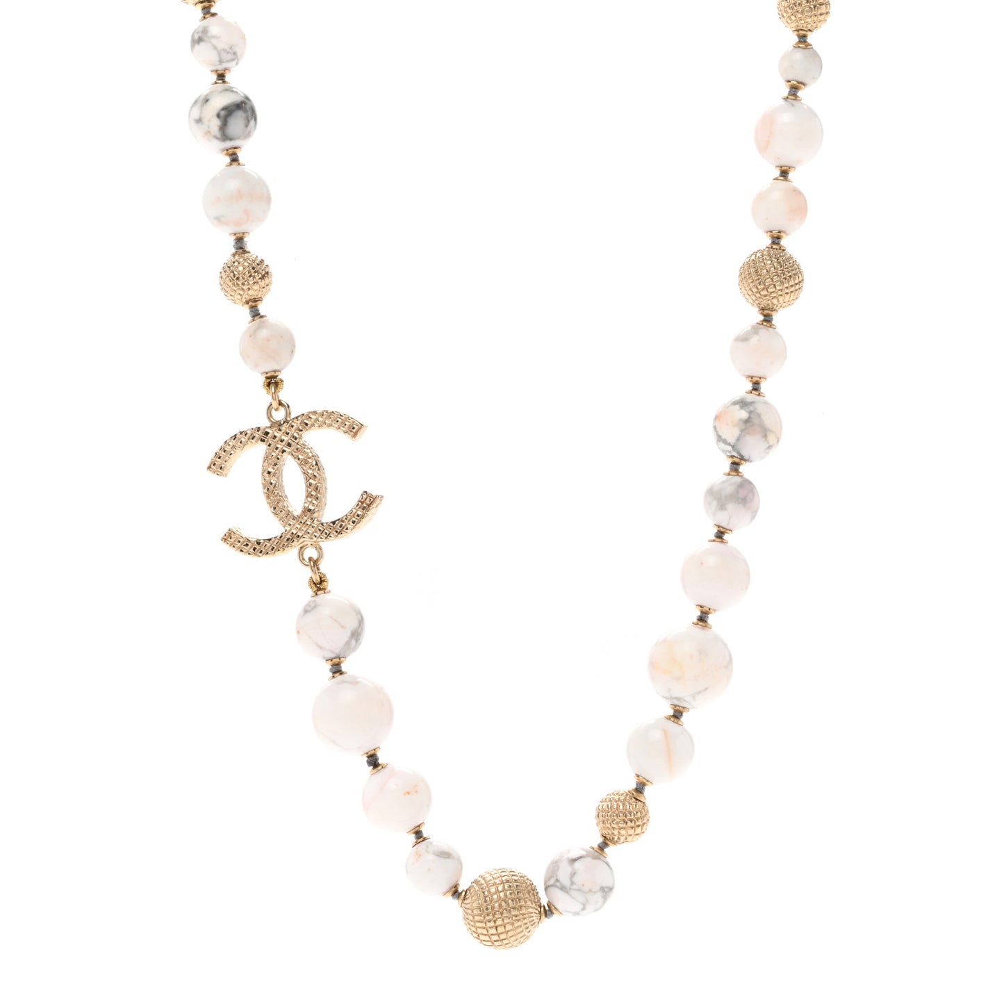 Marble Beaded CC Necklace Gold White