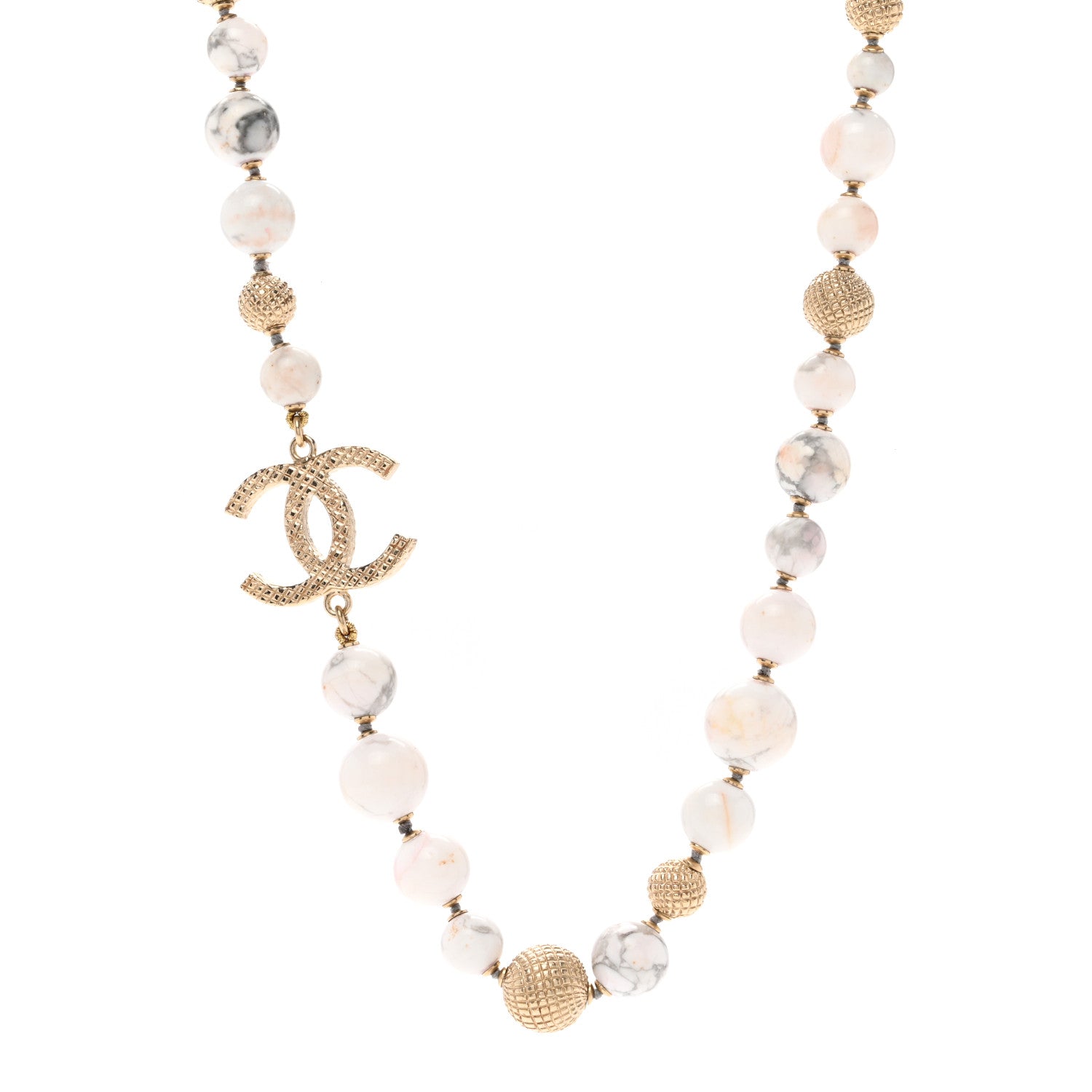 Chanel Marble Beaded CC Necklace Gold White 1 of 4