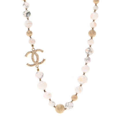 Chanel Marble Beaded CC Necklace Gold White 1 of 4