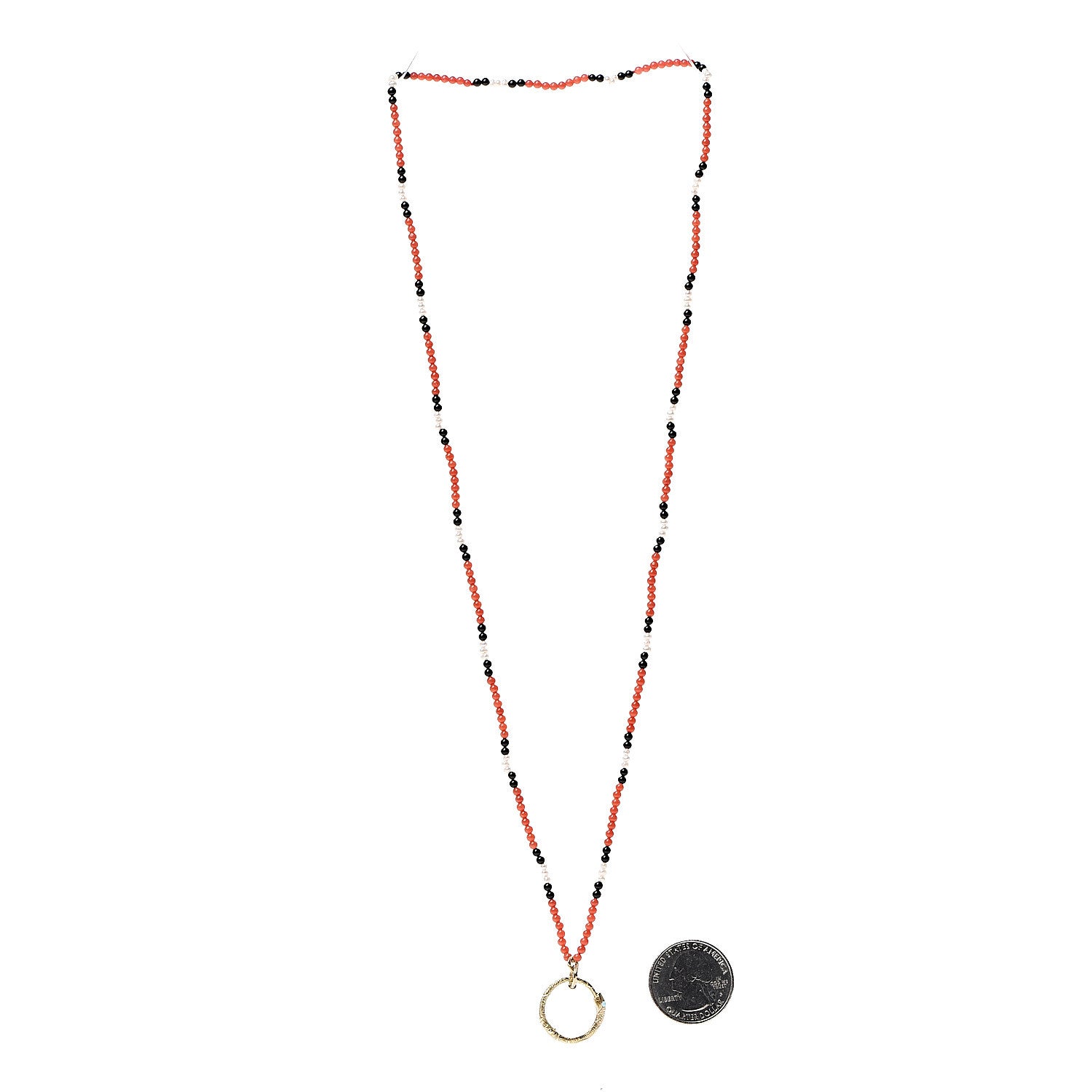 Gucci 18K Yellow Gold Coral Black Onyx Freshwater Pearl Turquoise Ouroboros Pendant Necklace 3 of 5