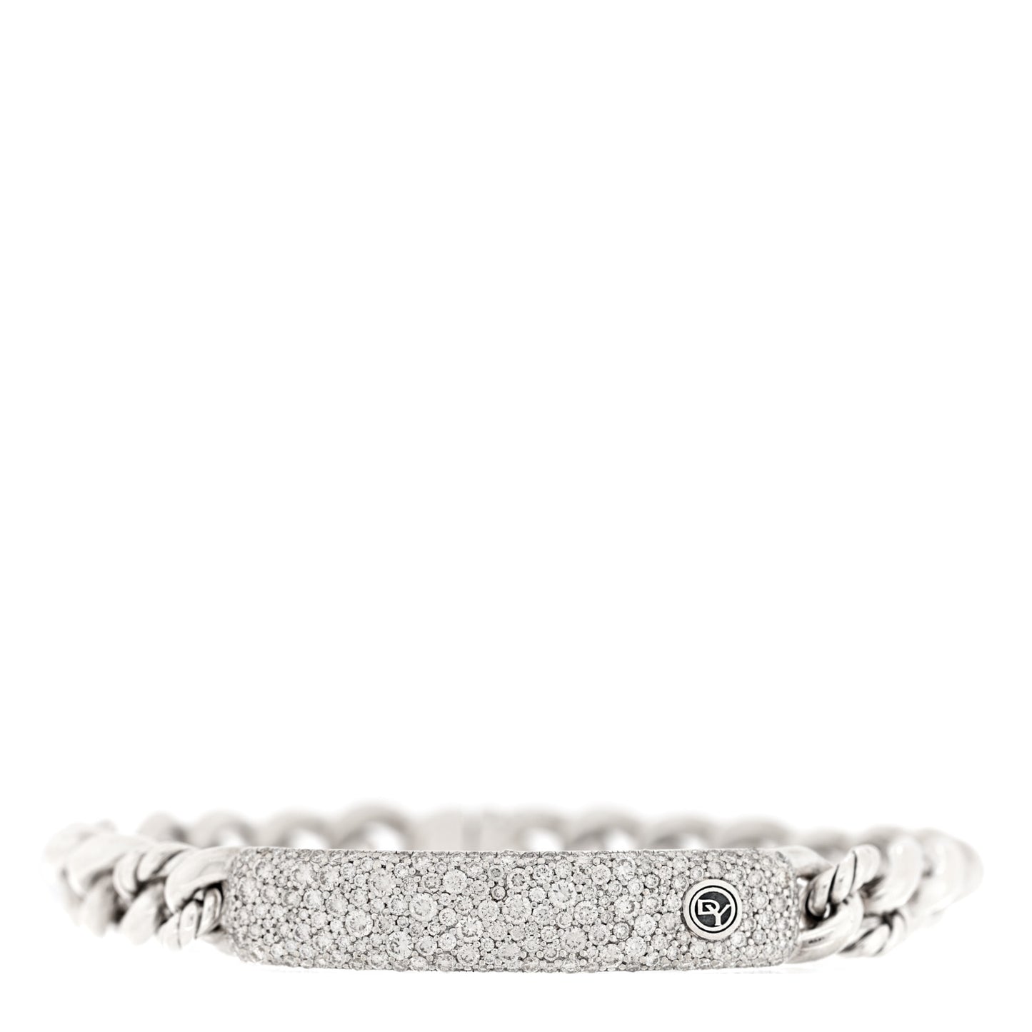 Sterling Silver Diamond Pave Single Belmont Curb Link ID Bracelet