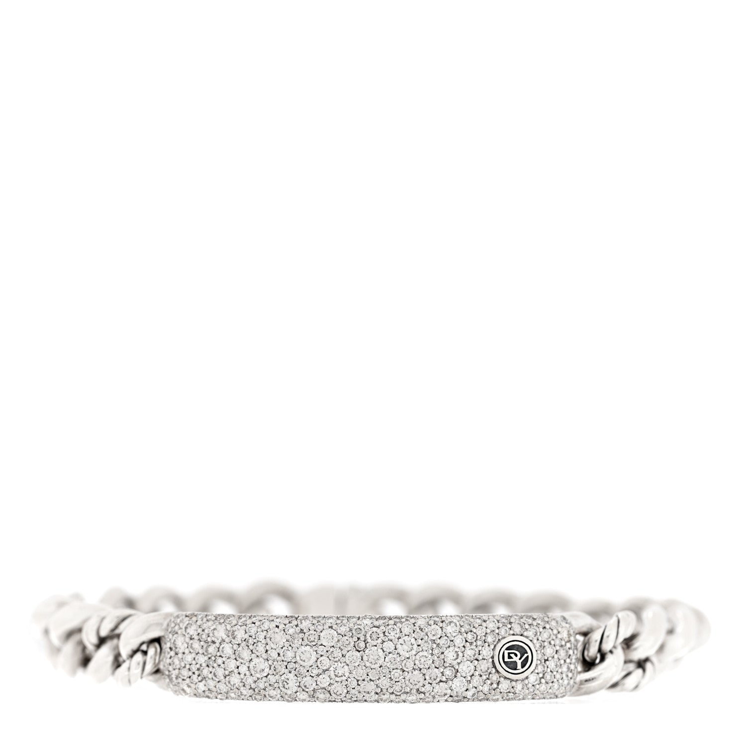 David Yurman Sterling Silver Diamond Pave Single Belmont Curb Link ID Bracelet 1 of 3