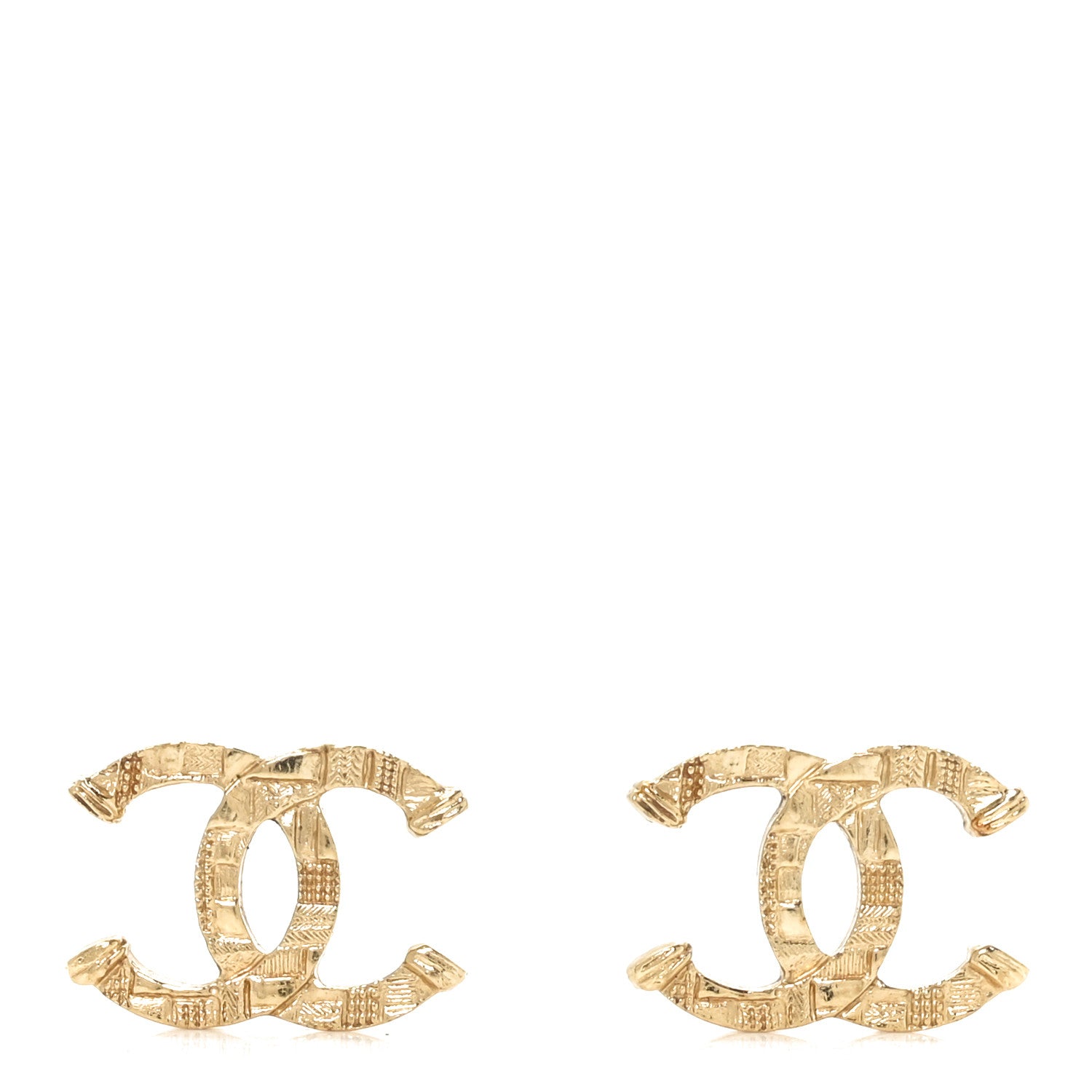 Chanel Metal Tweed Effect CC Earrings Gold 1 of 4