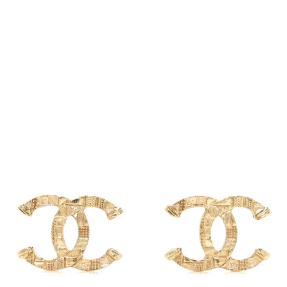Chanel Metal Tweed Effect CC Earrings Gold 1 of 4