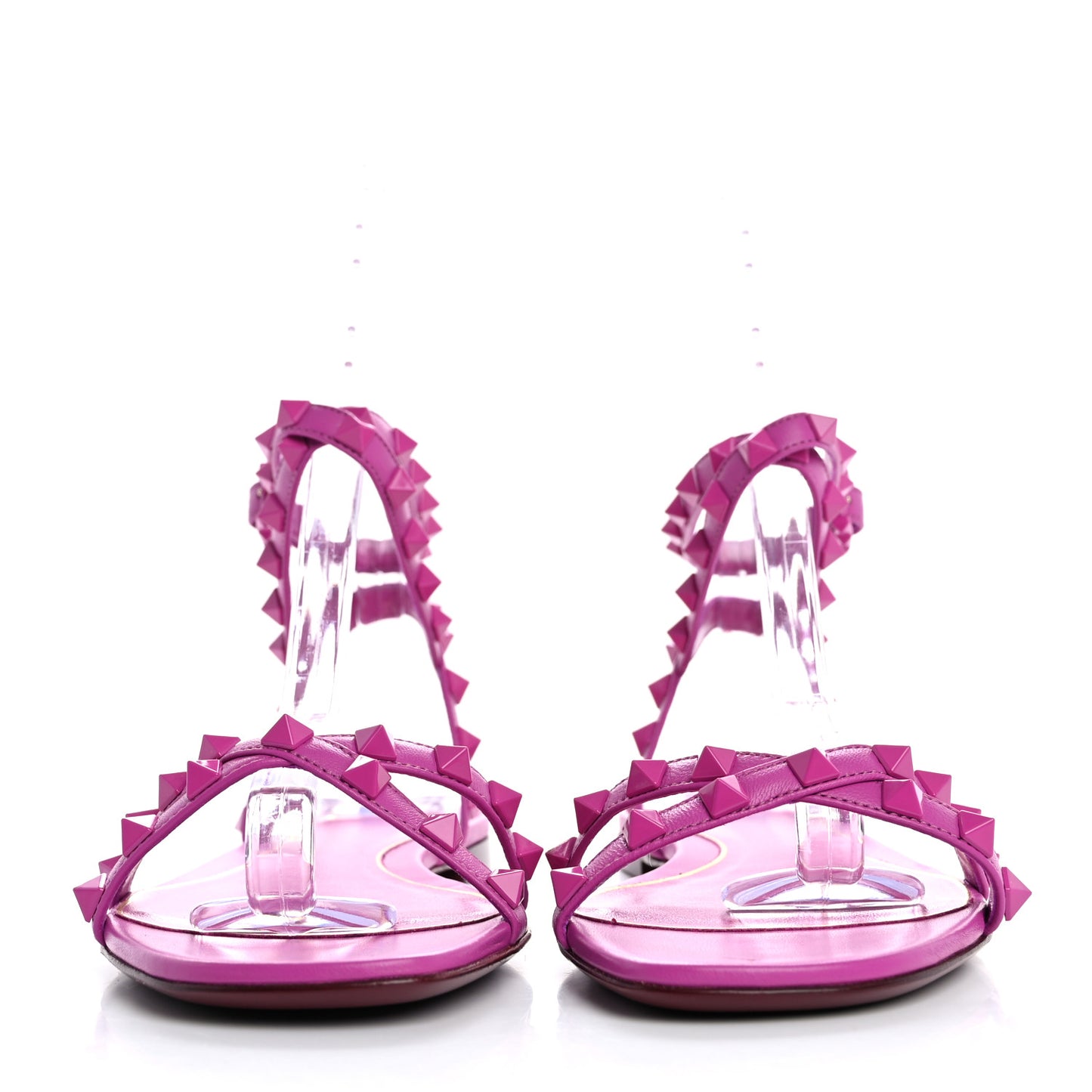 Calfskin Lacquered Monochrome Rockstud Cross Ankle Wrap Flat Sandals 36.5 Violet