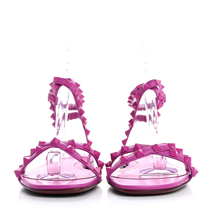 Valentino Garavani Calfskin Lacquered Monochrome Rockstud Cross Ankle Wrap Flat Sandals 36.5 Violet 3 of 9