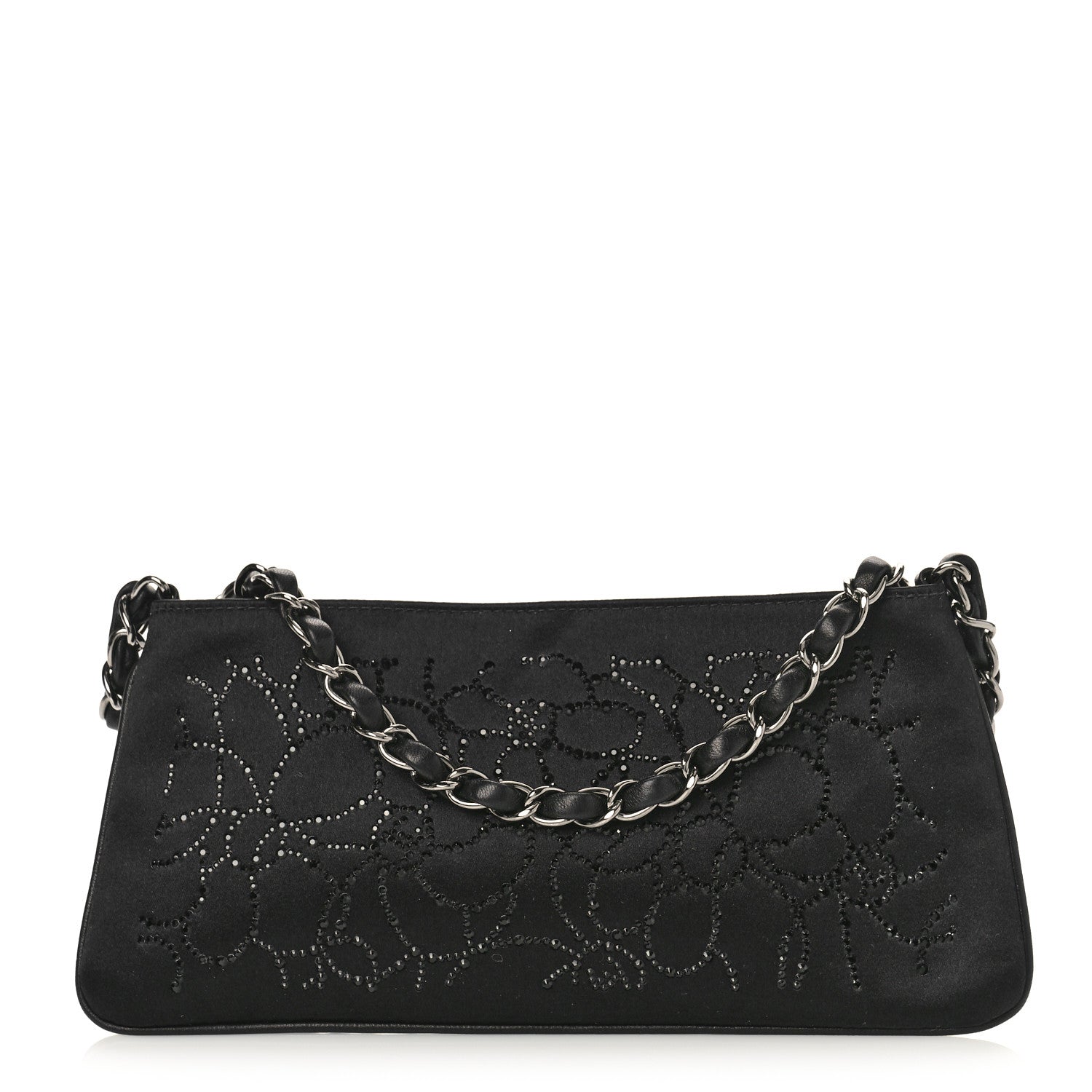 Chanel Satin Crystal Camellia Evening Bag Black 1 of 9