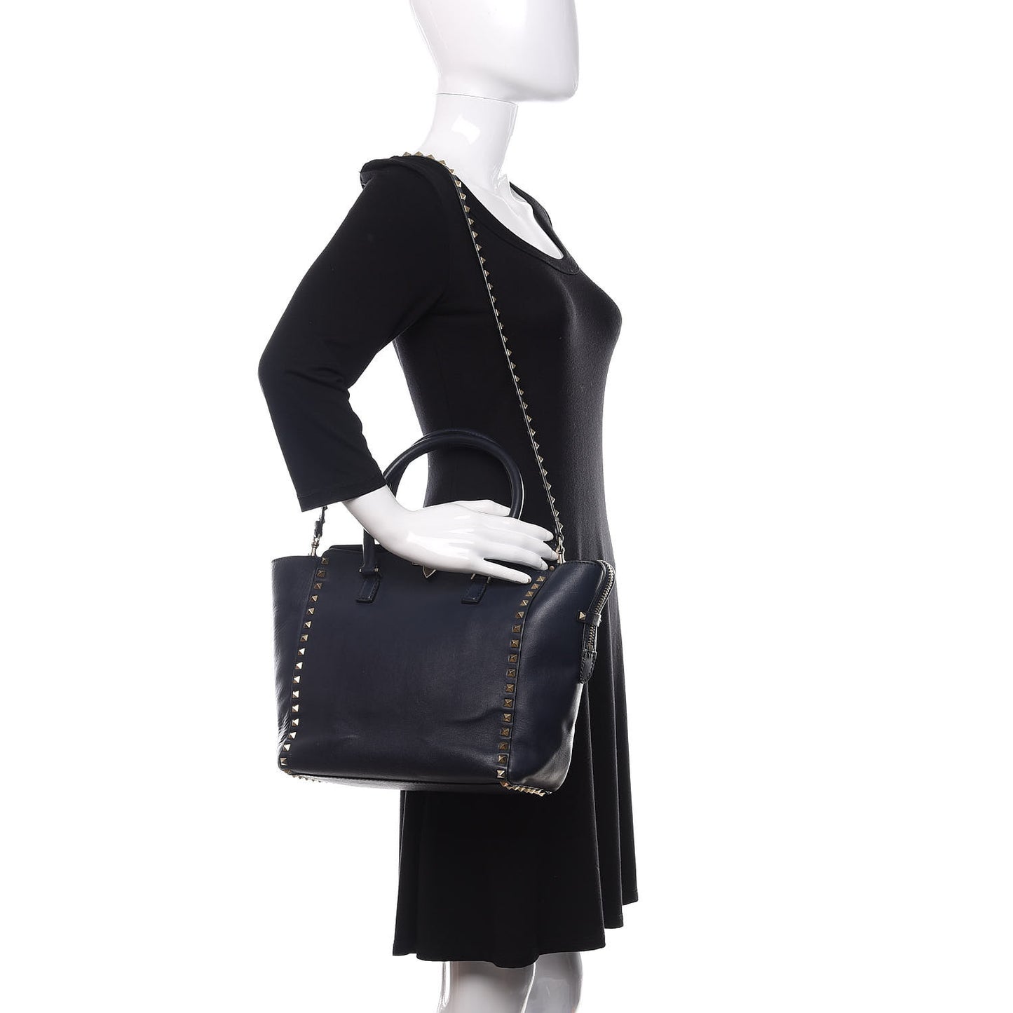 Vitello Rockstud Double Handle Tote Marine