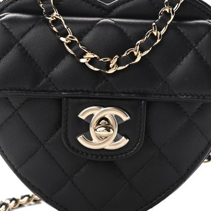 Chanel Lambskin Quilted CC In Love Heart Clutch With Chain Black 3 of 11