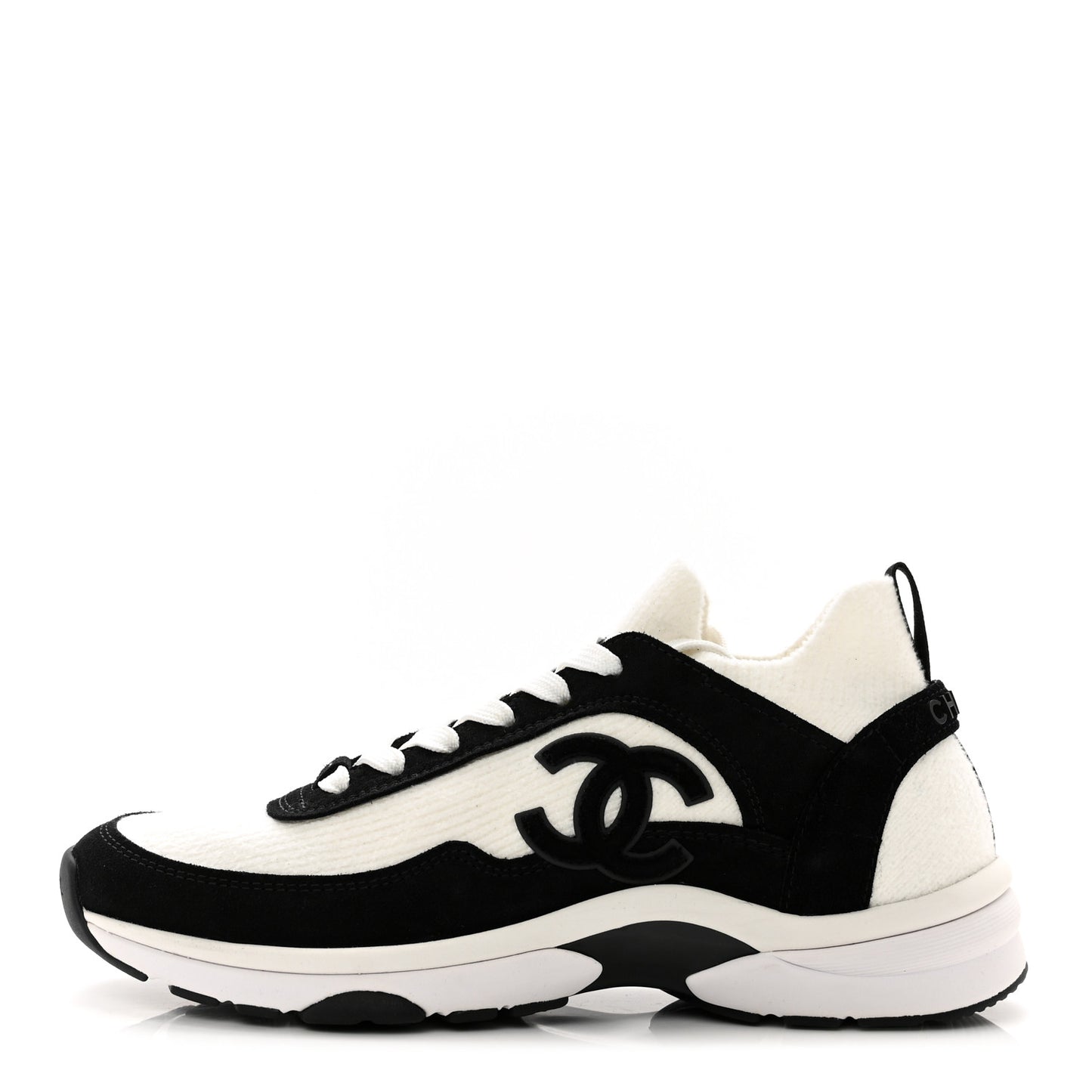 Fabric Suede Calfskin CC Sneakers 38.5 White Black