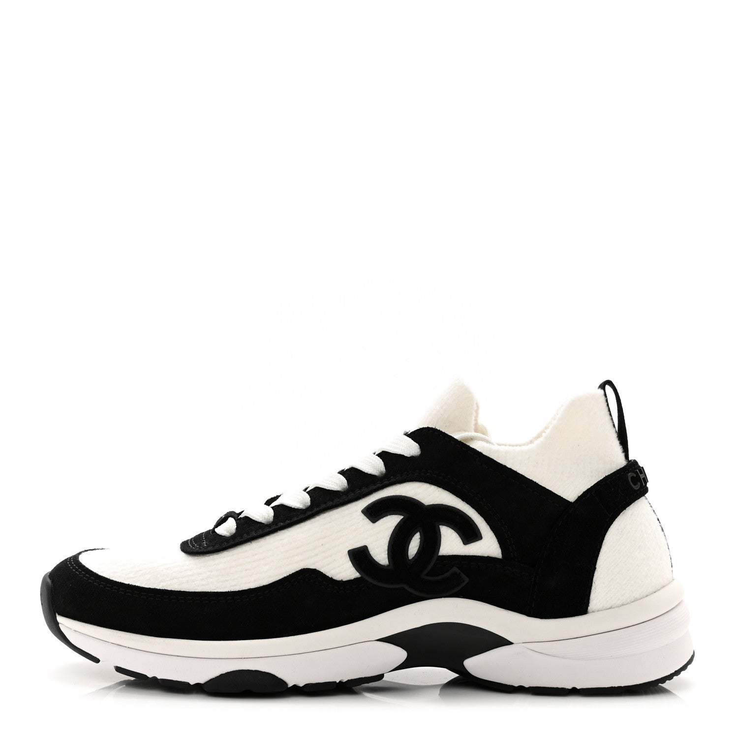 Chanel Fabric Suede Calfskin CC Sneakers 38.5 White Black 1 of 8