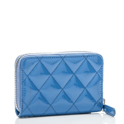 Chanel Patent Calfskin Quilted Zip Coin Purse Blue 3 of 7