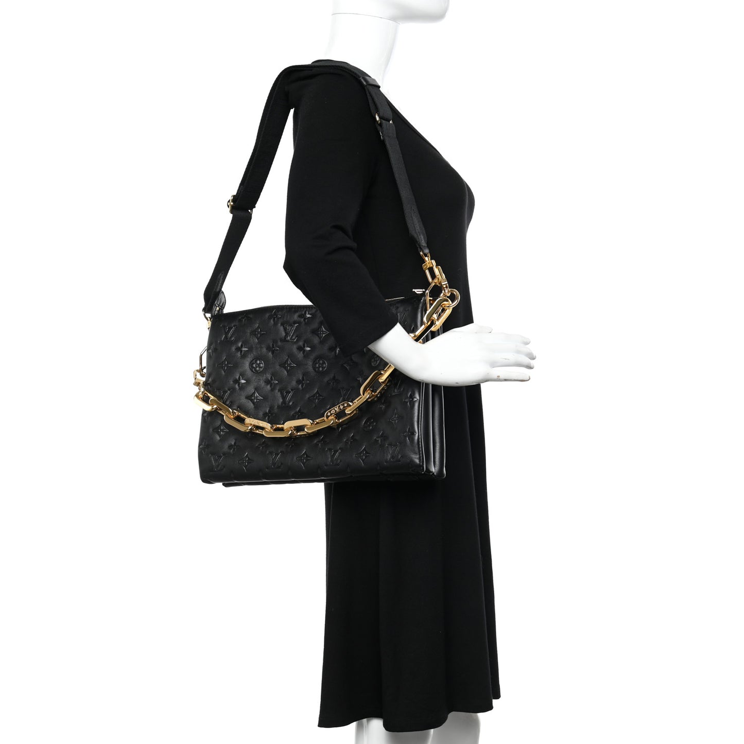 Lambskin Embossed Monogram Coussin MM Black