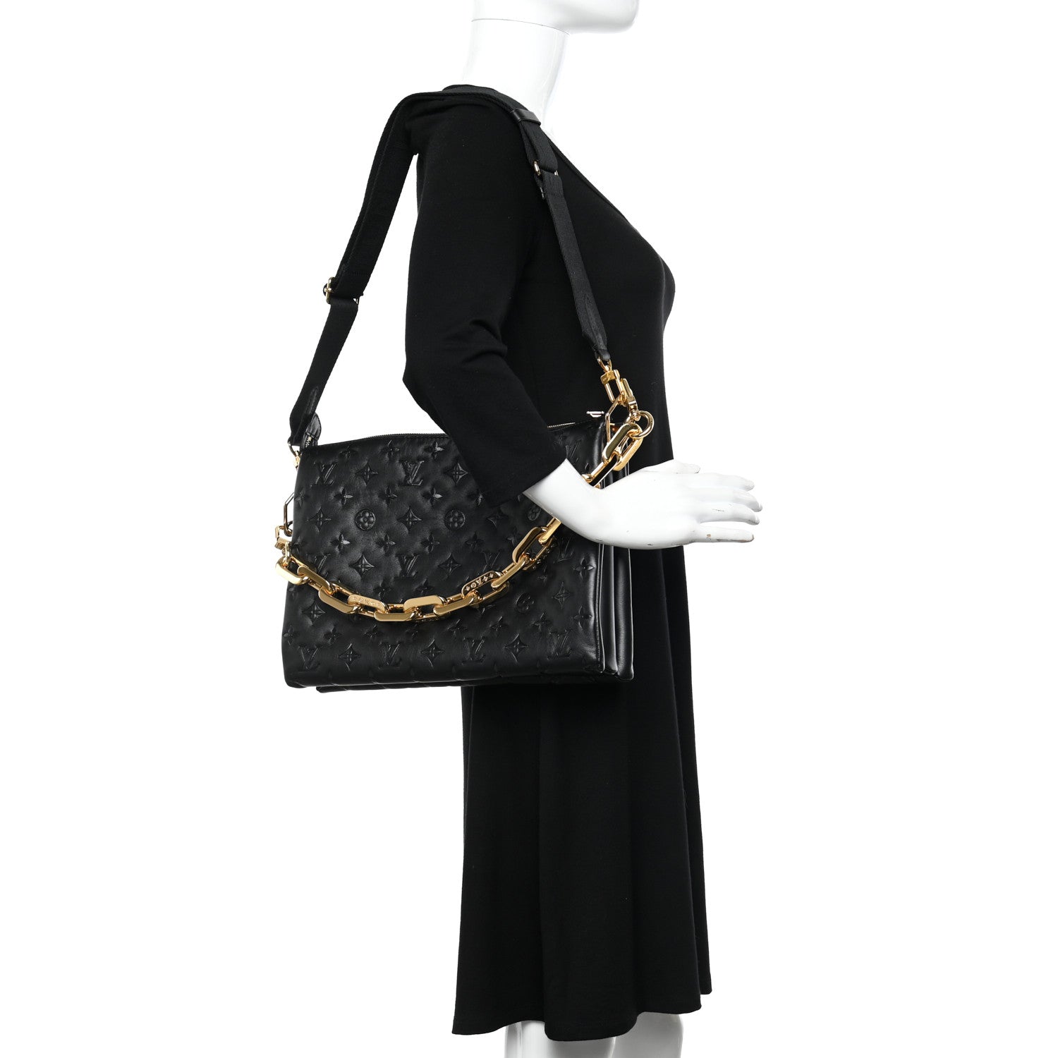 Louis Vuitton Lambskin Embossed Monogram Coussin MM Black 2 of 13