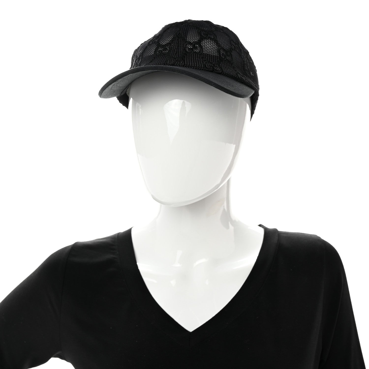 Gucci Mesh GG Monogram Embroidered Shivali Baseball Hat S 56 Black 2 of 10