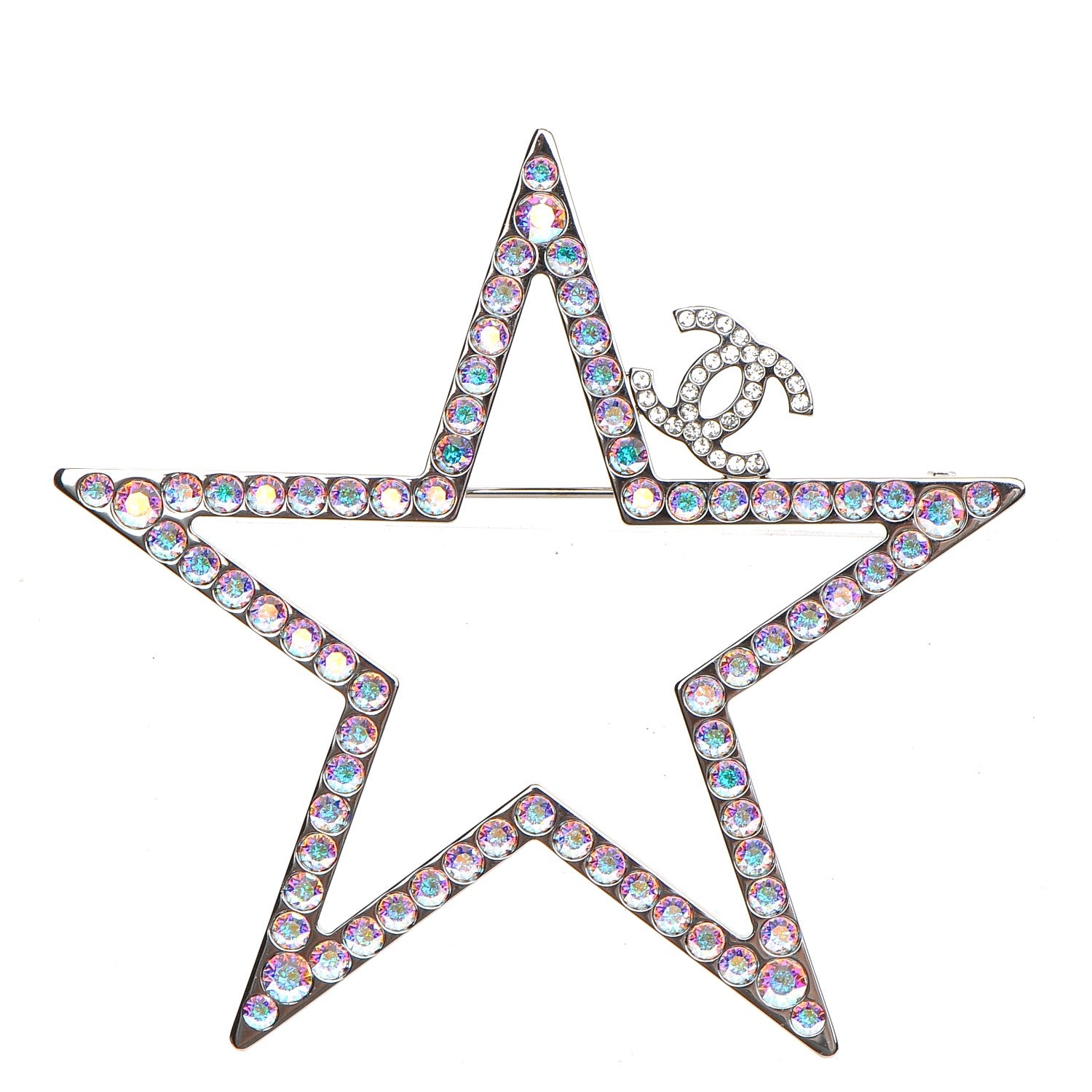 Chanel Ruthenium Crystal Star CC Brooch 1 of 5