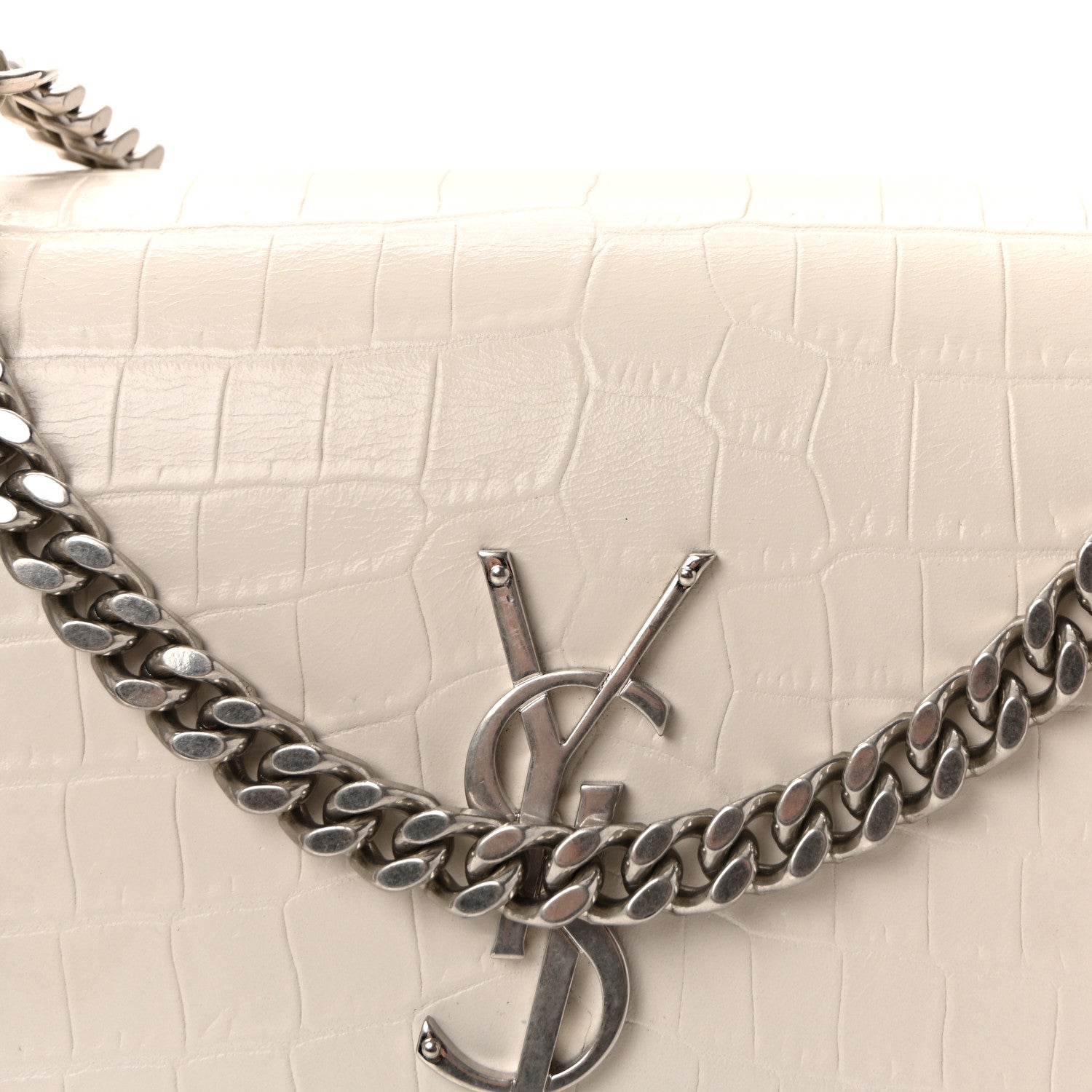 Saint Laurent Calfskin Crocodile Embossed Medium Monogram Sunset Blanc Vintage 7 of 9