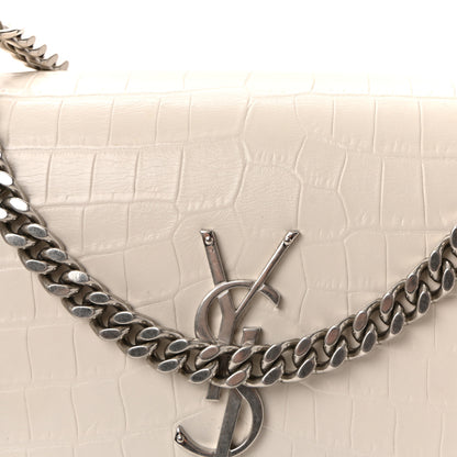 Saint Laurent Calfskin Crocodile Embossed Medium Monogram Sunset Blanc Vintage 7 of 9