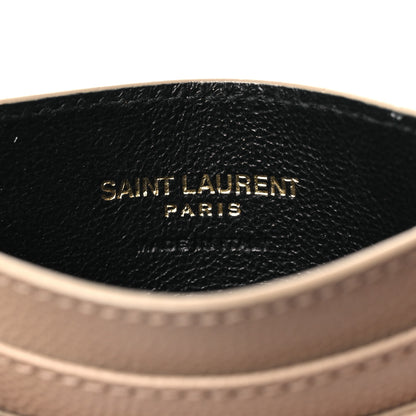 Saint Laurent Grain De Poudre Matelasse Chevron Monogram Credit Card Case Dark Beige 6 of 9