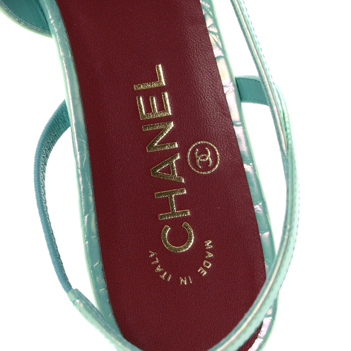 Chanel Iridecent Calfskin Crocodile Embossed CC Cap Toe CC Slingback Pumps 41 Green 8 of 10