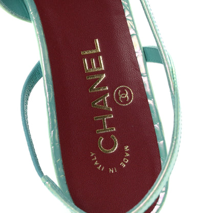 Chanel Iridecent Calfskin Crocodile Embossed CC Cap Toe CC Slingback Pumps 41 Green 8 of 10