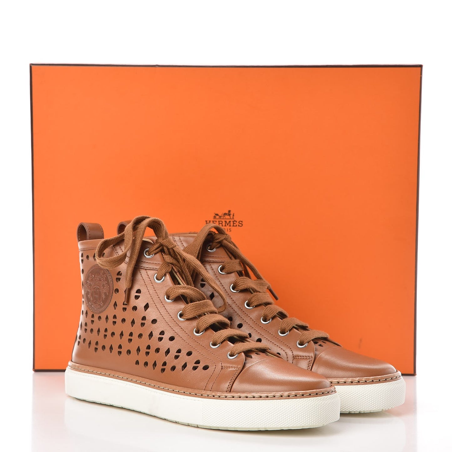 Calfskin Perforated Jimmy High Top Sneakers 38 Naturel
