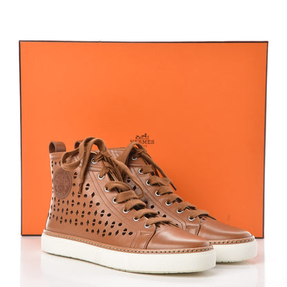 Hermes Calfskin Perforated Jimmy High Top Sneakers 38 Naturel 9 of 9