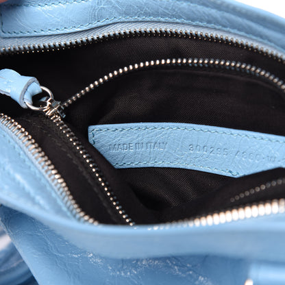 Balenciaga Agneau Classic Silver Hardware Mini City Logo Strap Baby Blue Black 10 of 10