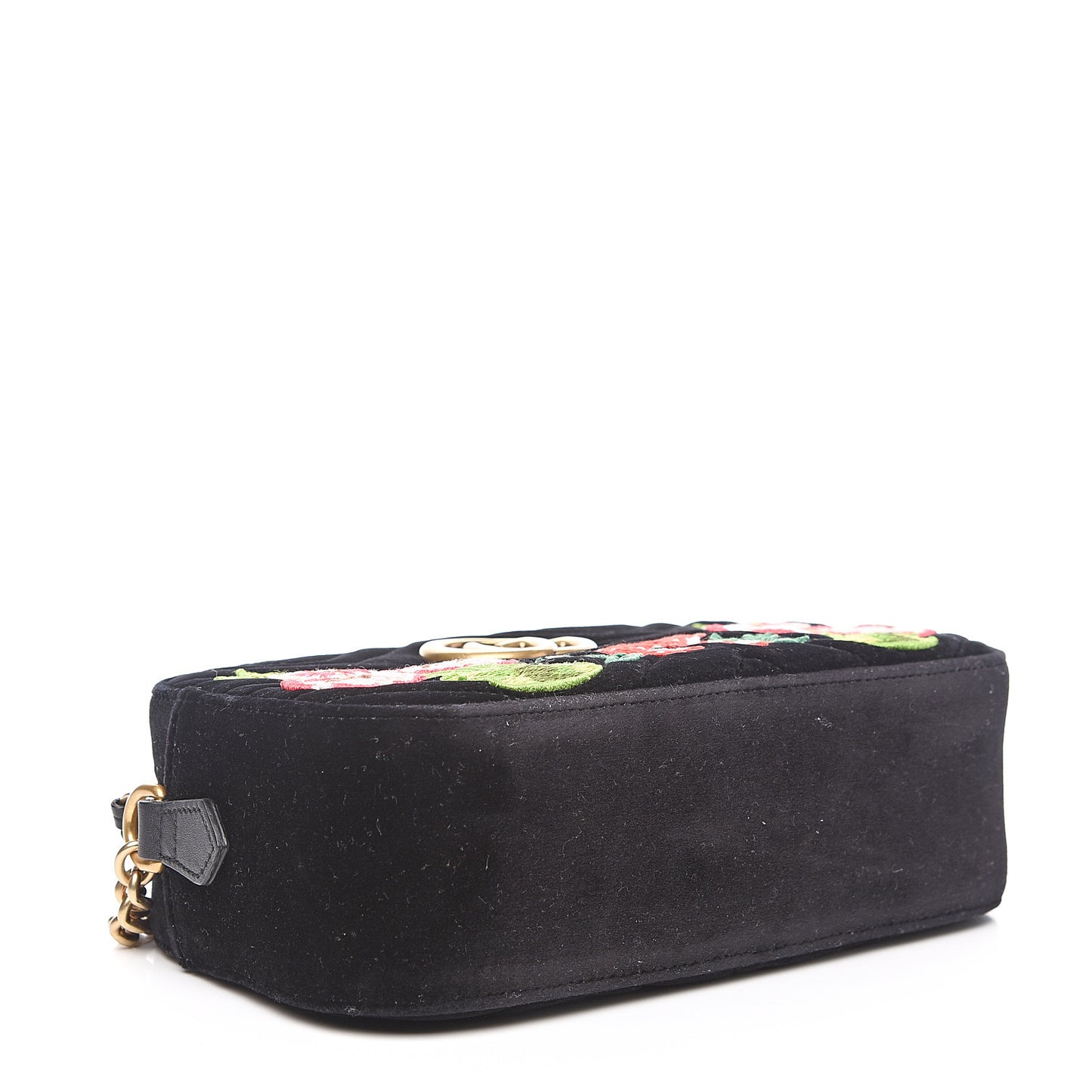 Velvet Matelasse Deer Embroidered Small GG Marmont Chain Shoulder Bag Black