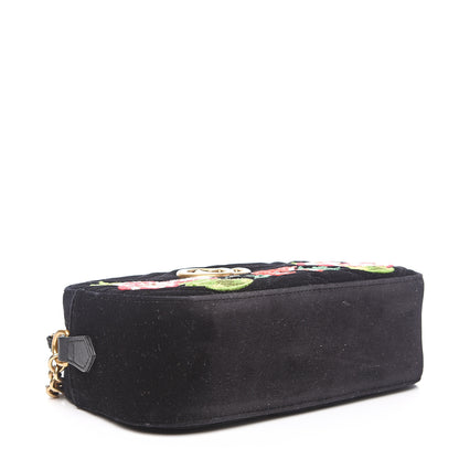 Gucci Velvet Matelasse Deer Embroidered Small GG Marmont Chain Shoulder Bag Black 3 of 9
