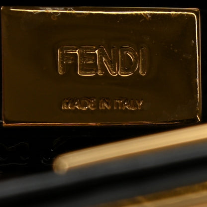 Fendi Shearling Vitello Vernice Mou Pequin Striped Medium Peekaboo Iconic Satchel Tobacco Black 5 of 9