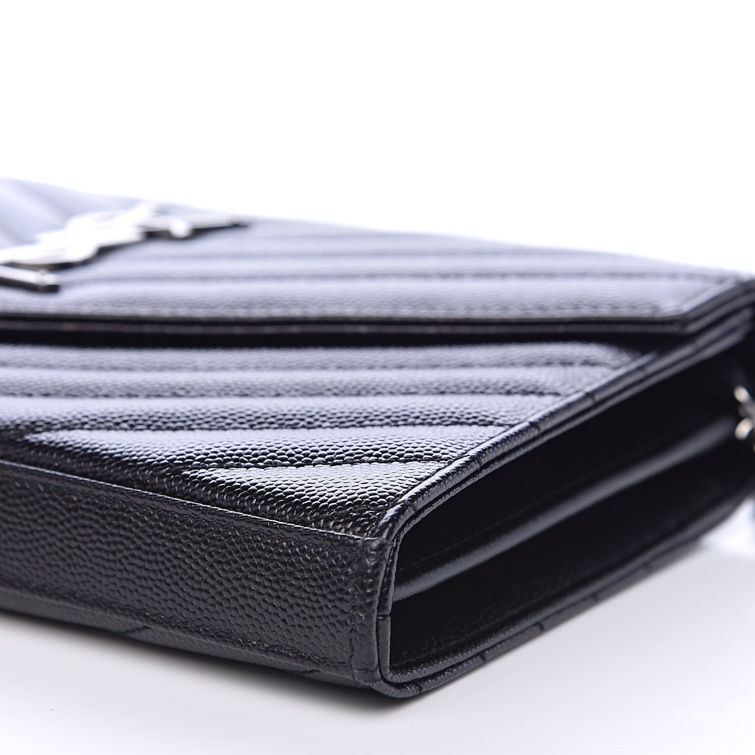 Saint Laurent Grain De Poudre Matelasse Chevron Monogram Chain Wallet Black 8 of 9