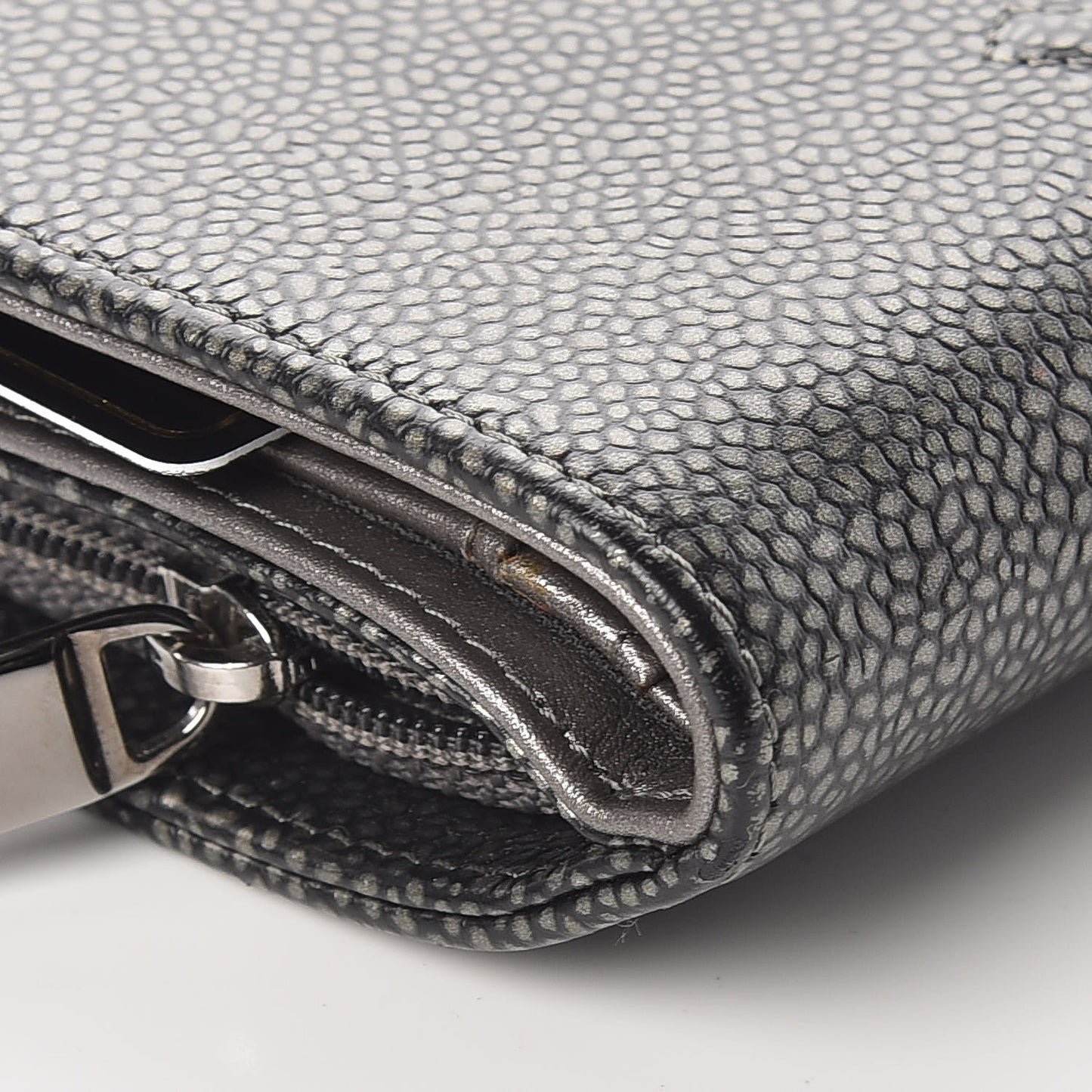Caviar Timeless CC Zipped Pocket Wallet Dark Silver