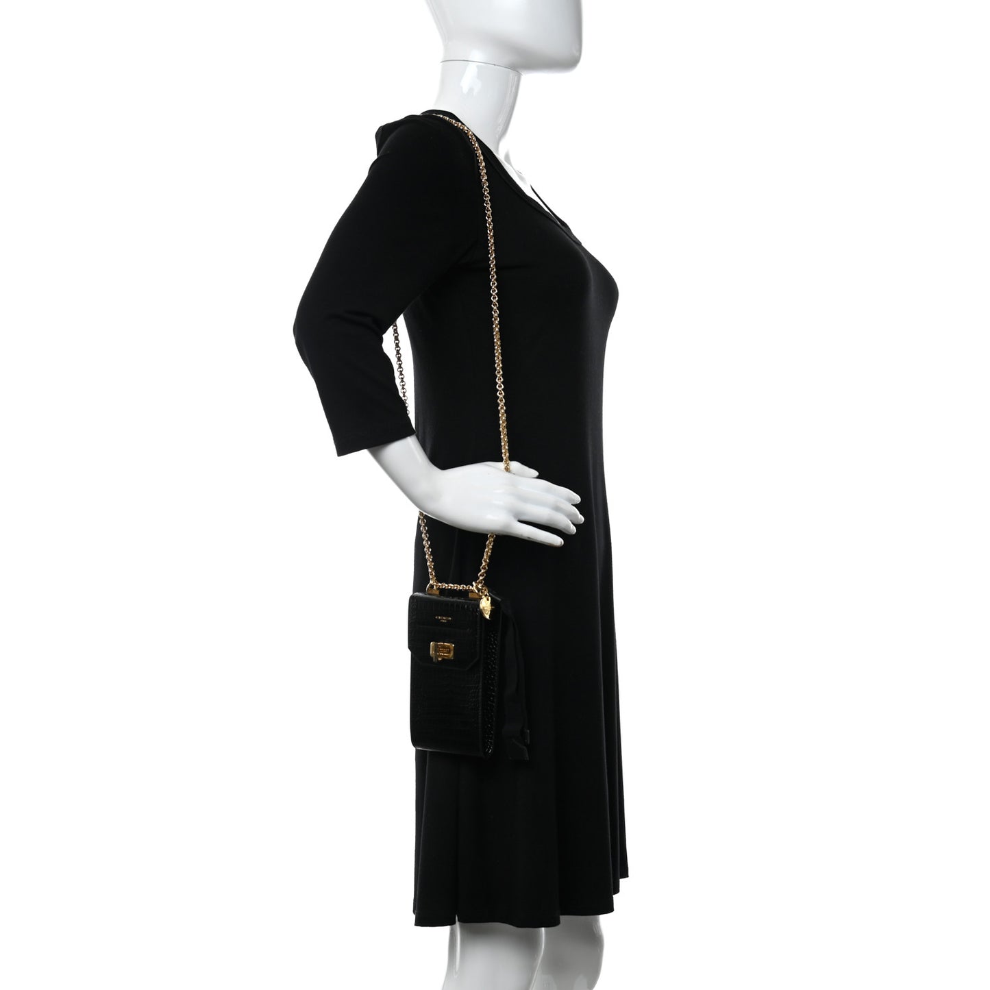 Calfskin Crocodile Embossed Mini Phone Crossbody Bag Black