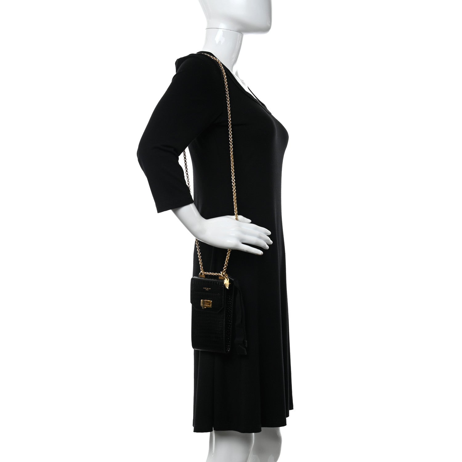 Givenchy Calfskin Crocodile Embossed Mini Phone Crossbody Bag Black 2 of 14