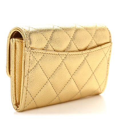 Chanel Metallic Caviar Quilted Flap Card Holder Wallet Gold 3 of 8
