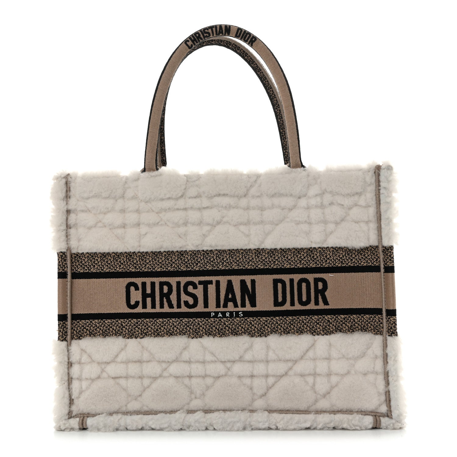 Christian Dior Shearling Cannage Medium Book Tote Ecru Black 1 of 11