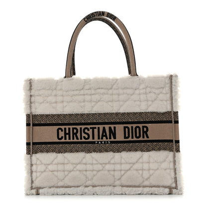 Christian Dior Shearling Cannage Medium Book Tote Ecru Black 1 of 11