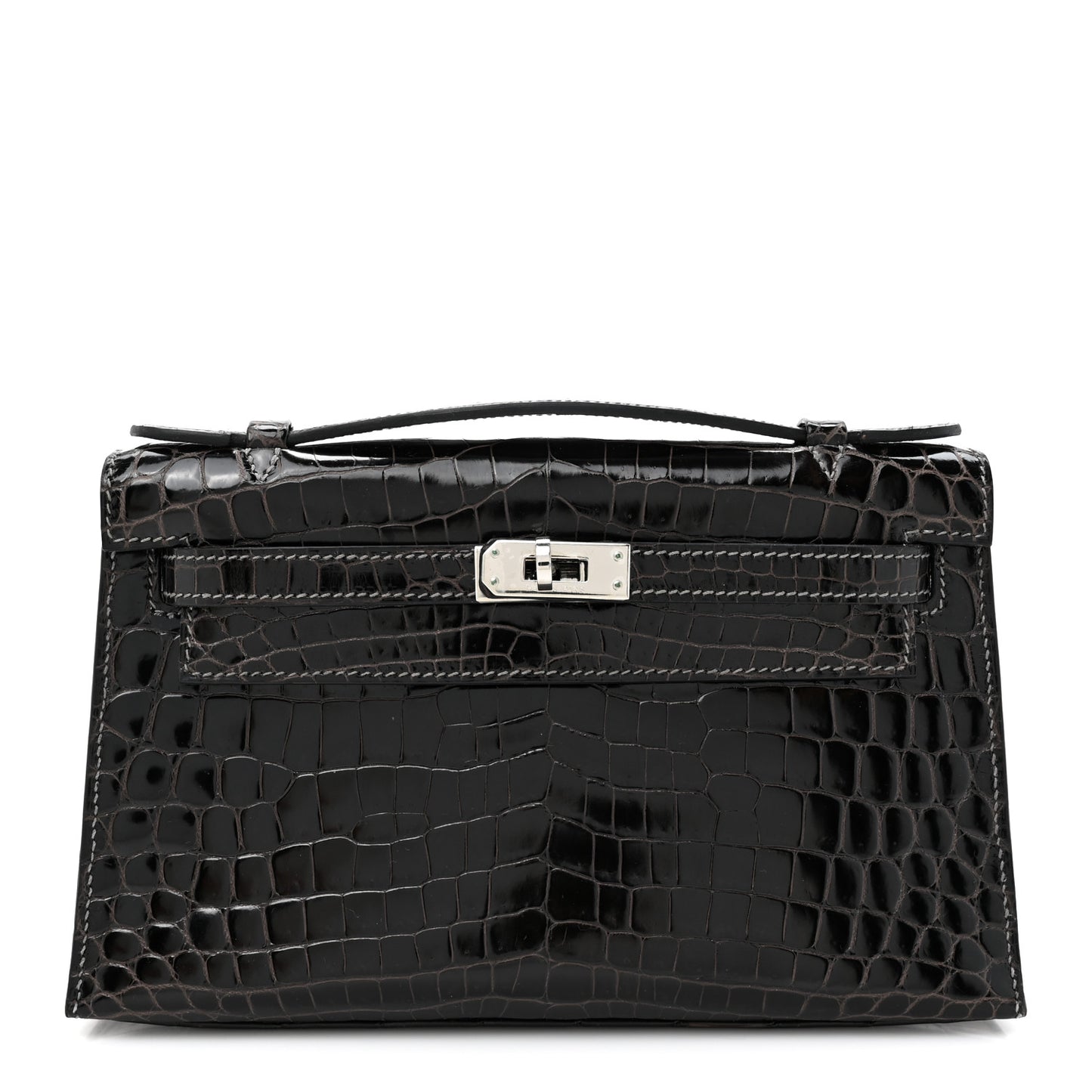 Shiny Niloticus Crocodile Kelly Pochette Graphite