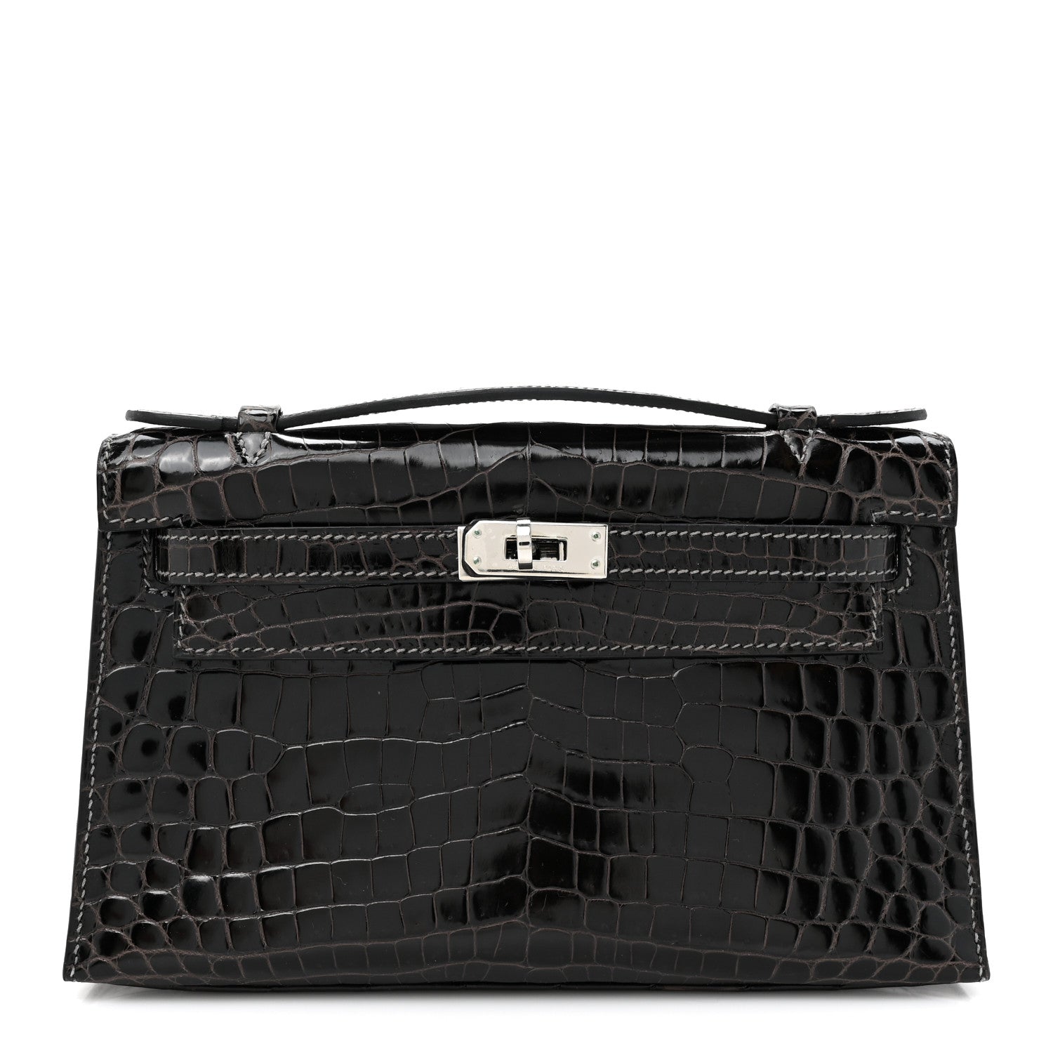 Hermes Shiny Niloticus Crocodile Kelly Pochette Graphite 1 of 12