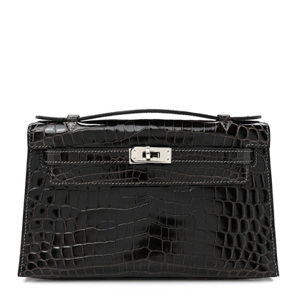 Hermes Shiny Niloticus Crocodile Kelly Pochette Graphite 1 of 12