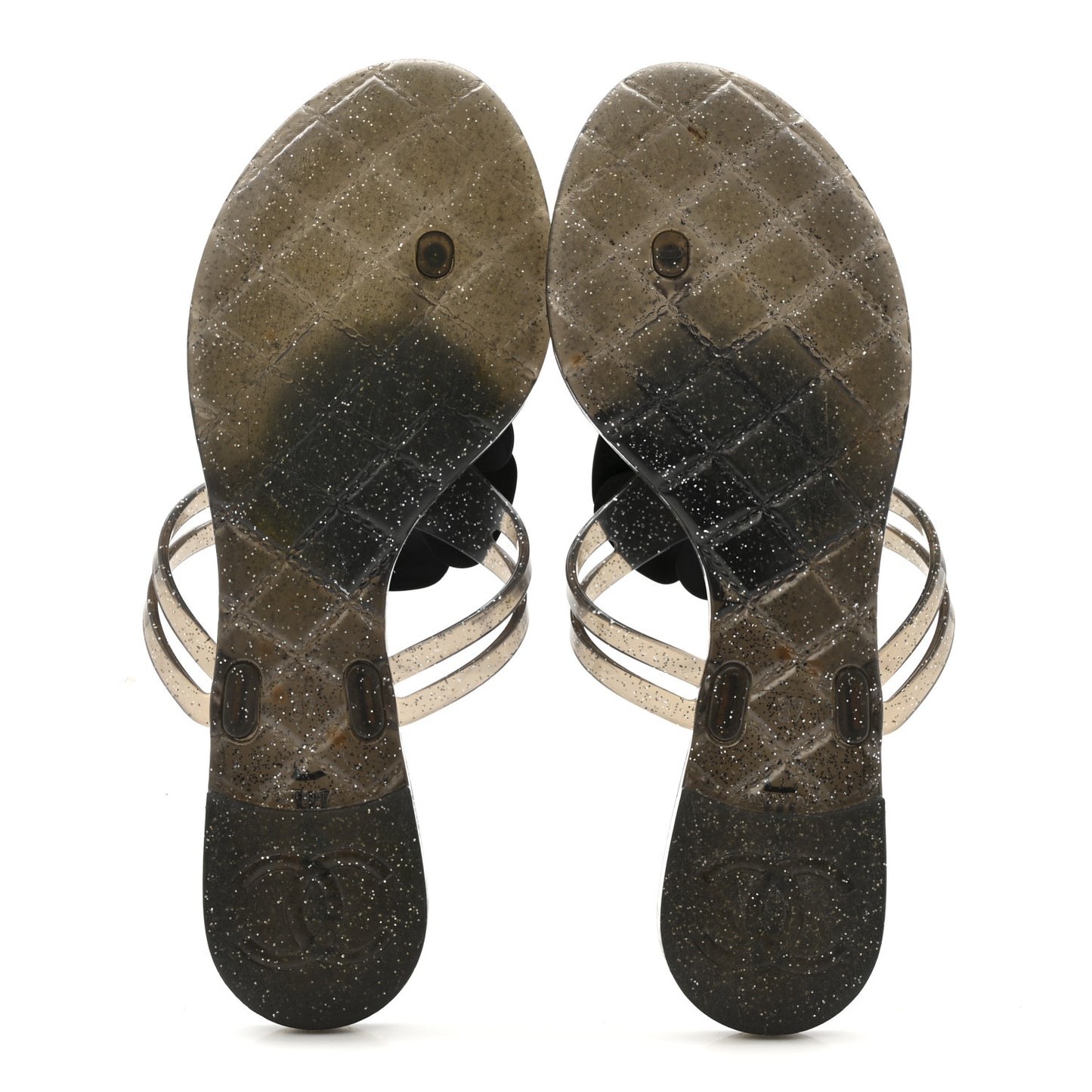 Glitter Jelly Camellia Thong Sandals 37 Black