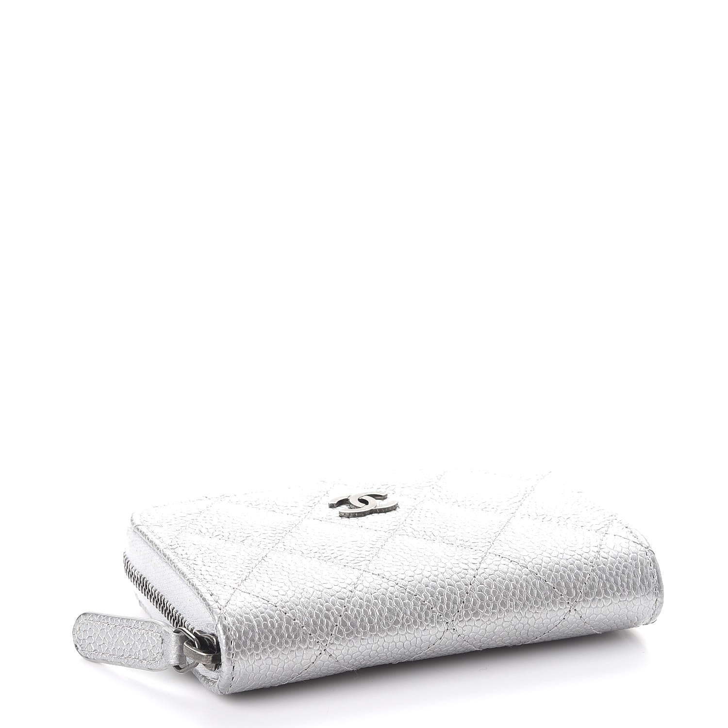 Chanel Metallic Caviar Quilted Zip Coin Purse Silver 4 of 11