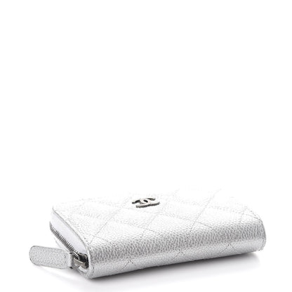 Chanel Metallic Caviar Quilted Zip Coin Purse Silver 4 of 11