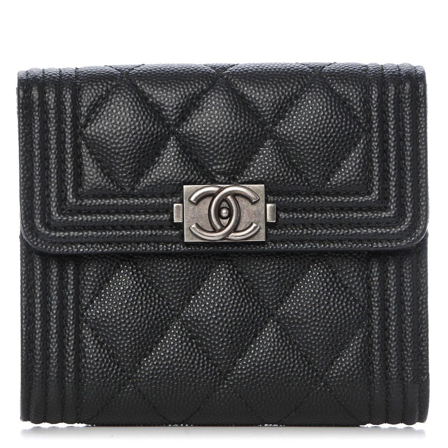 Caviar Quilted Small Boy Flap Wallet Black